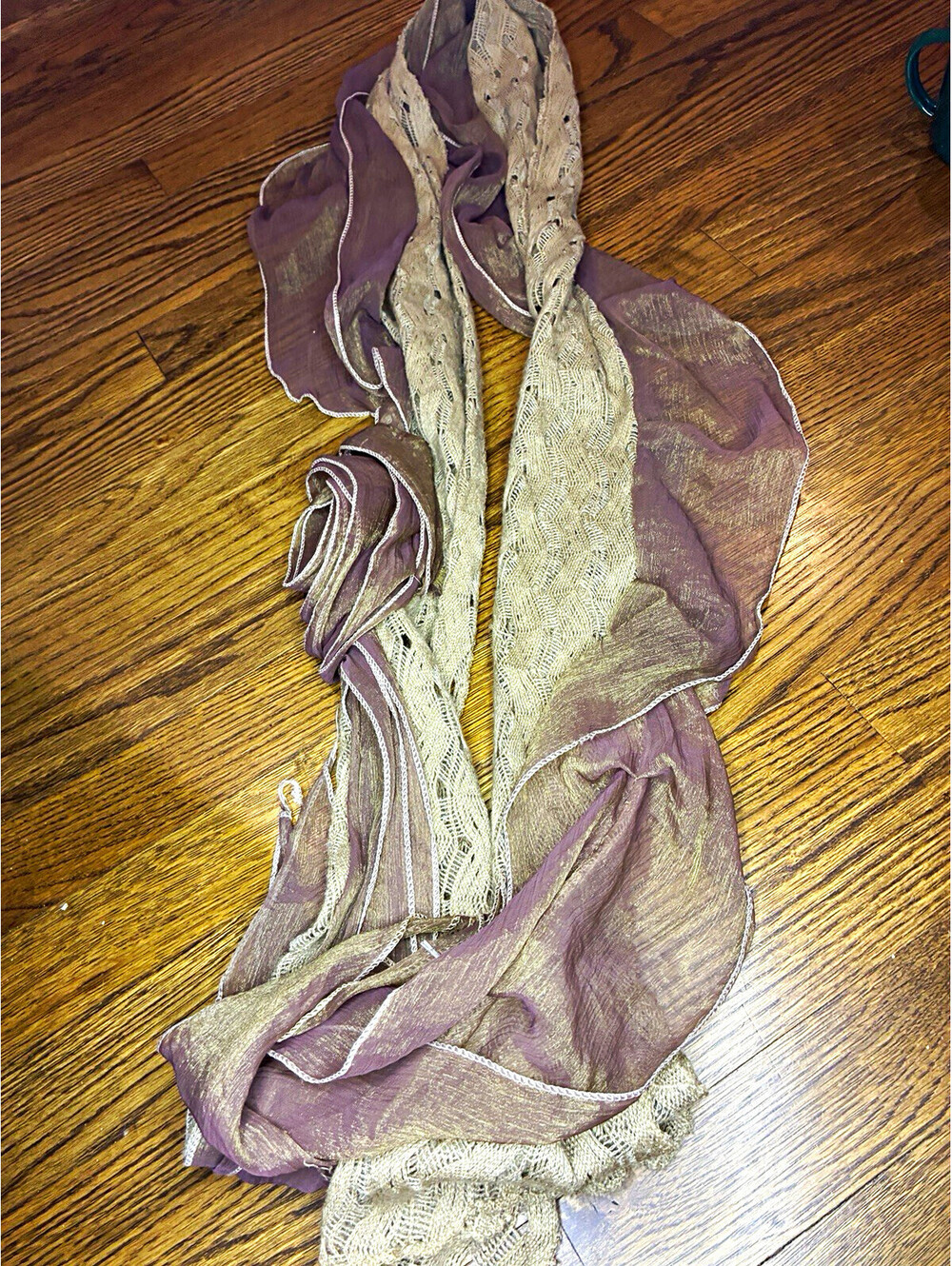 Women’s Sheer Scarf Wrap Purple & Beige with Lace Trim Detail